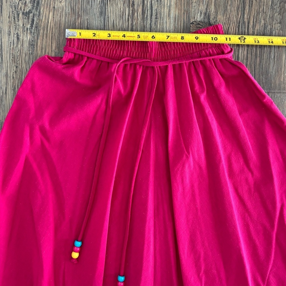 *Read Vtg A-Line Midi Skirt XS/S Fuchsia Elastic Waist Belt Colorful Beads BOHO - Picture 4 of 9